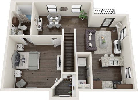 Floor plan for 1 bed, 1 bath, 854 sqft